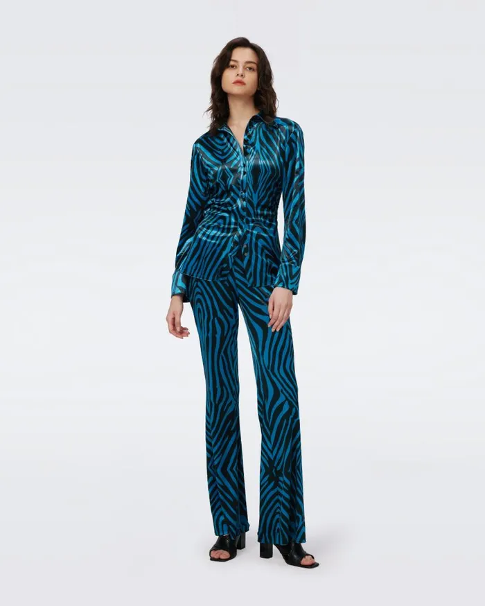 DVF Pants and Shorts Women Ruthette Velvet Pants Huge Zebra Blue