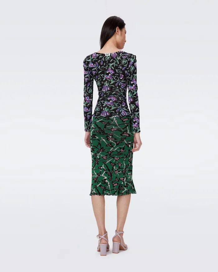 DVF Skirts Women Willow Reversible Mesh Skirt Tulip Fields Violet And Clover Twigs Green