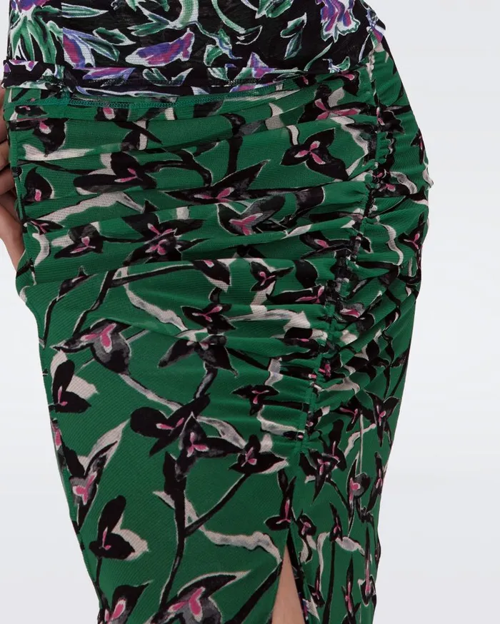 DVF Skirts Women Willow Reversible Mesh Skirt Tulip Fields Violet And Clover Twigs Green
