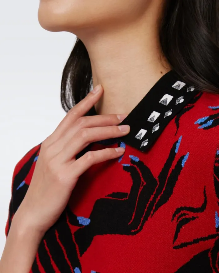 DVF Tops Women Antonella Knit Jacquard Top Huge Stage Hands Red