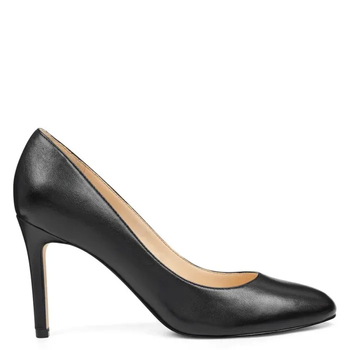 Dylan Round Toe Pumps Black Leather Women Nine West Heels