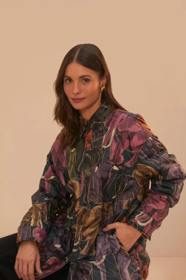 Elephants Reversible Puffer Shirt Women FARM Rio Puffer Jackets