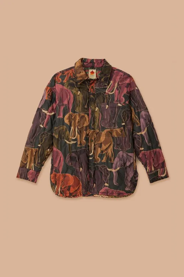 Elephants Reversible Puffer Shirt Women FARM Rio Puffer Jackets