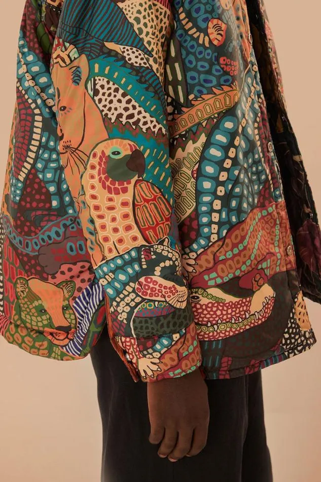 Elephants Reversible Puffer Shirt Women FARM Rio Puffer Jackets
