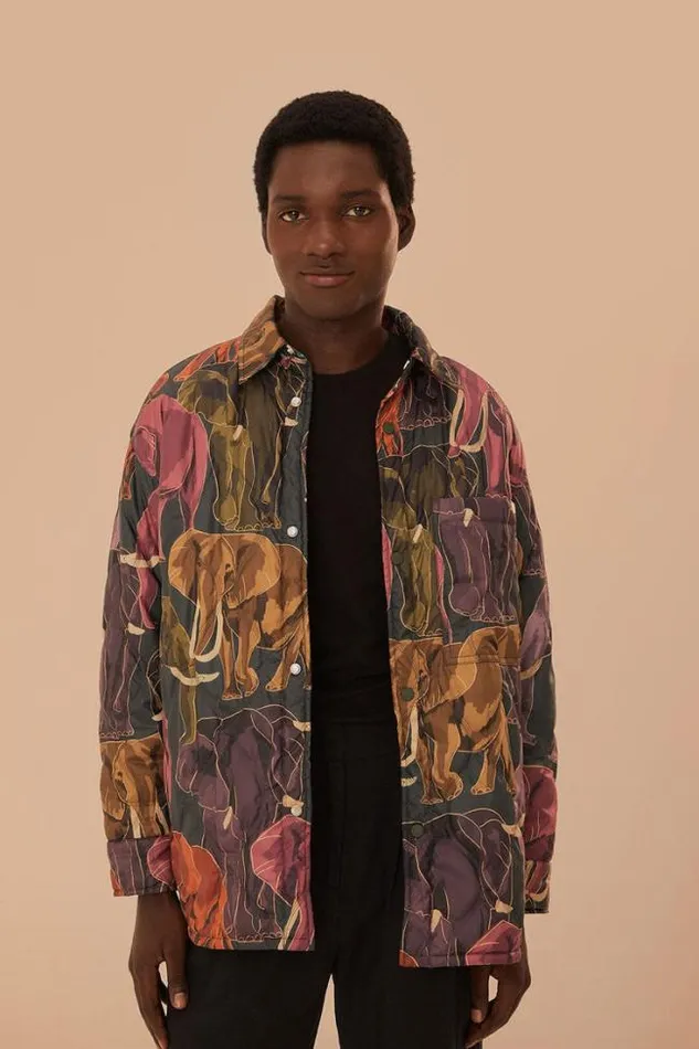 Elephants Reversible Puffer Shirt Women FARM Rio Puffer Jackets