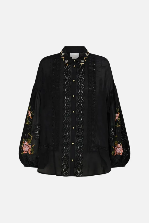 EMBROIDERED BALLOON SLEEVE SHIRT BLOUSE LOOM TO TOMB Loom To Tomb Womens Camilla Blouses and Shirts
