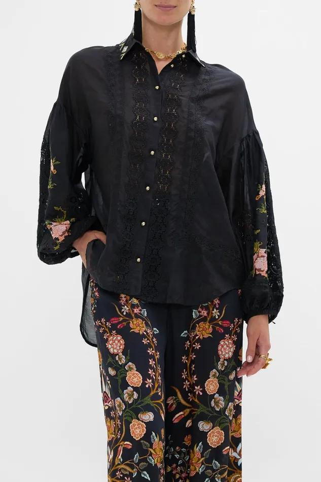 EMBROIDERED BALLOON SLEEVE SHIRT BLOUSE LOOM TO TOMB Loom To Tomb Womens Camilla Blouses and Shirts