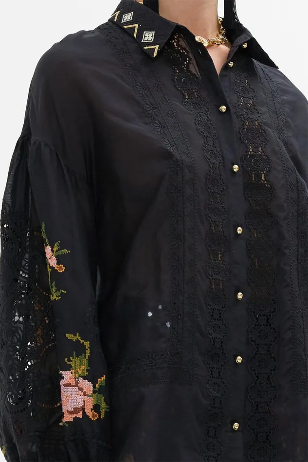 EMBROIDERED BALLOON SLEEVE SHIRT BLOUSE LOOM TO TOMB Loom To Tomb Womens Camilla Blouses and Shirts
