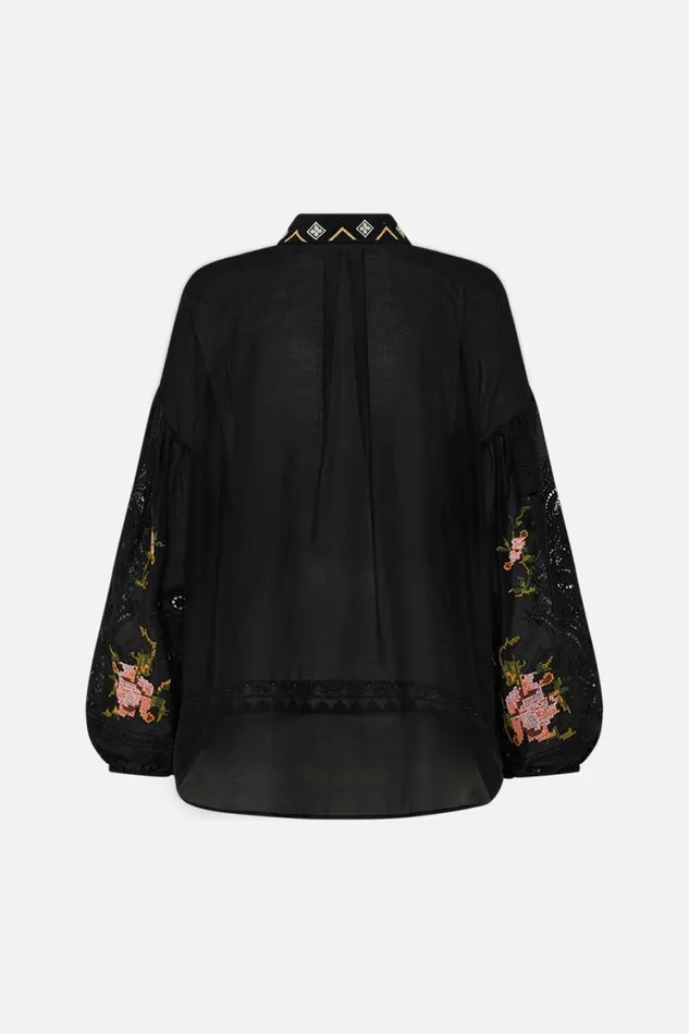 EMBROIDERED BALLOON SLEEVE SHIRT BLOUSE LOOM TO TOMB Loom To Tomb Womens Camilla Blouses and Shirts