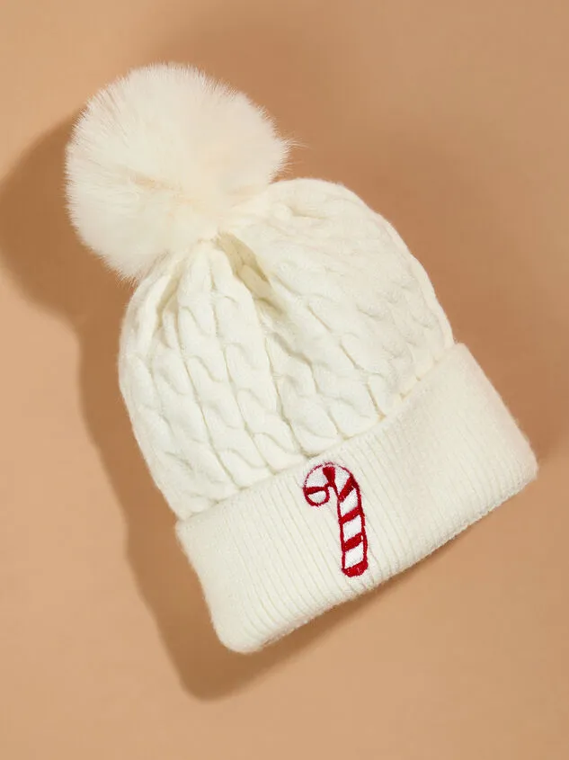 Embroidered Candy Cane Pom Beanie White GirlBoy Altar039d State Headwear