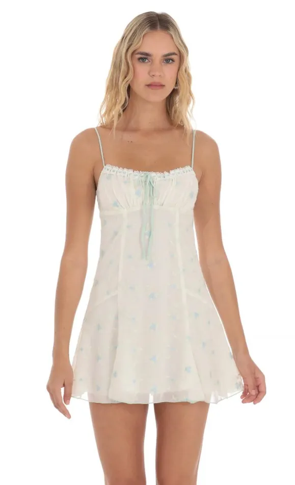 Embroidered Floral Front Tie Dress White Women LUCY IN THE SKY Mini Dresses