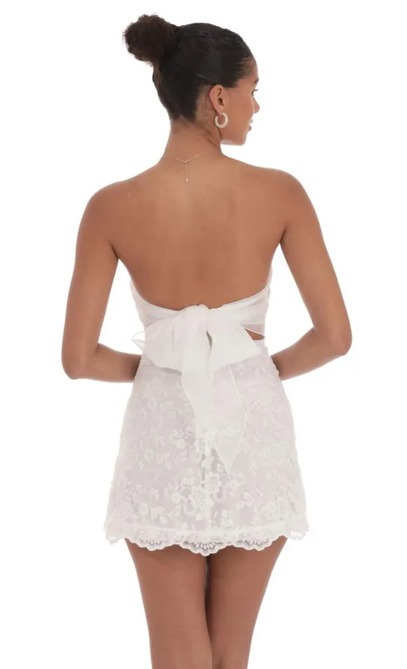 Embroidered Floral Strapless Dress White Women LUCY IN THE SKY Mini Dresses