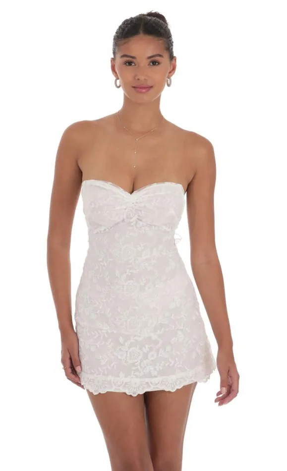 Embroidered Floral Strapless Dress White Women LUCY IN THE SKY Mini Dresses
