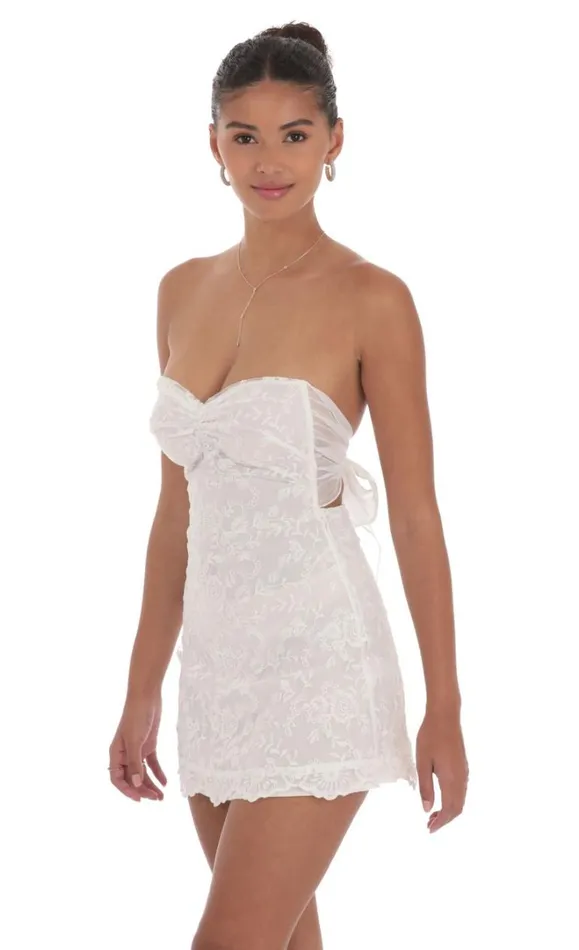 Embroidered Floral Strapless Dress White Women LUCY IN THE SKY Mini Dresses