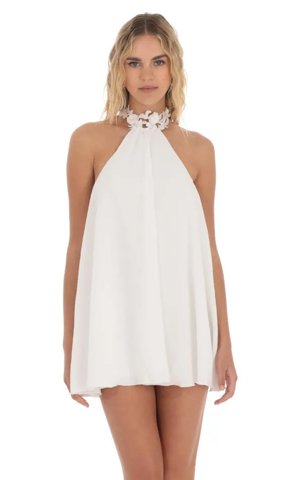 Embroidered Mock Neck Dress White Women LUCY IN THE SKY Mini Dresses