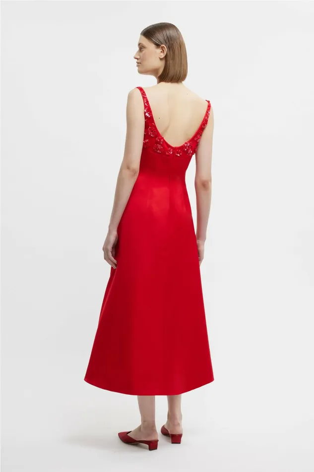 Emilia Wickstead Abella Embellished Dress In Bright Red Doppio Satin Women Dresses Emilia Wickstead Abella Embellished Dress In Bright Red Doppio Satin Women Dresses