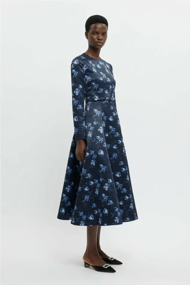 Emilia Wickstead Capucine Dress In Ditsy Rose On Navy Taffeta Faille Women Dresses Emilia Wickstead Capucine Dress In Ditsy Rose On Navy Taffeta Faille Women Dresses