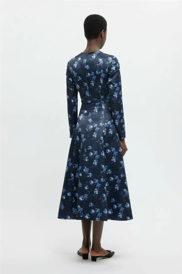 Emilia Wickstead Capucine Dress In Ditsy Rose On Navy Taffeta Faille Women Dresses Emilia Wickstead Capucine Dress In Ditsy Rose On Navy Taffeta Faille Women Dresses