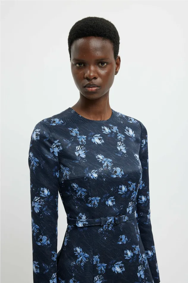 Emilia Wickstead Capucine Dress In Ditsy Rose On Navy Taffeta Faille Women Dresses Emilia Wickstead Capucine Dress In Ditsy Rose On Navy Taffeta Faille Women Dresses