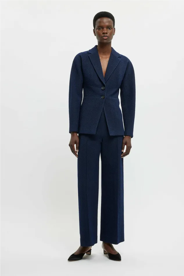 Emilia Wickstead Cezanne Jacket In Dark Navy Cotton Boucle Women Jackets And Coats