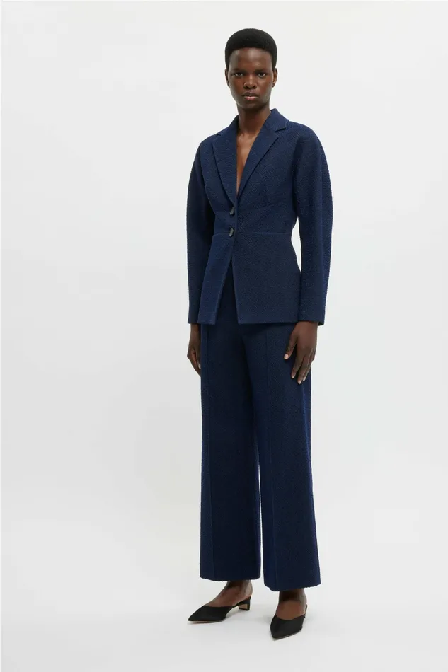 Emilia Wickstead Cezanne Jacket In Dark Navy Cotton Boucle Women Jackets And Coats