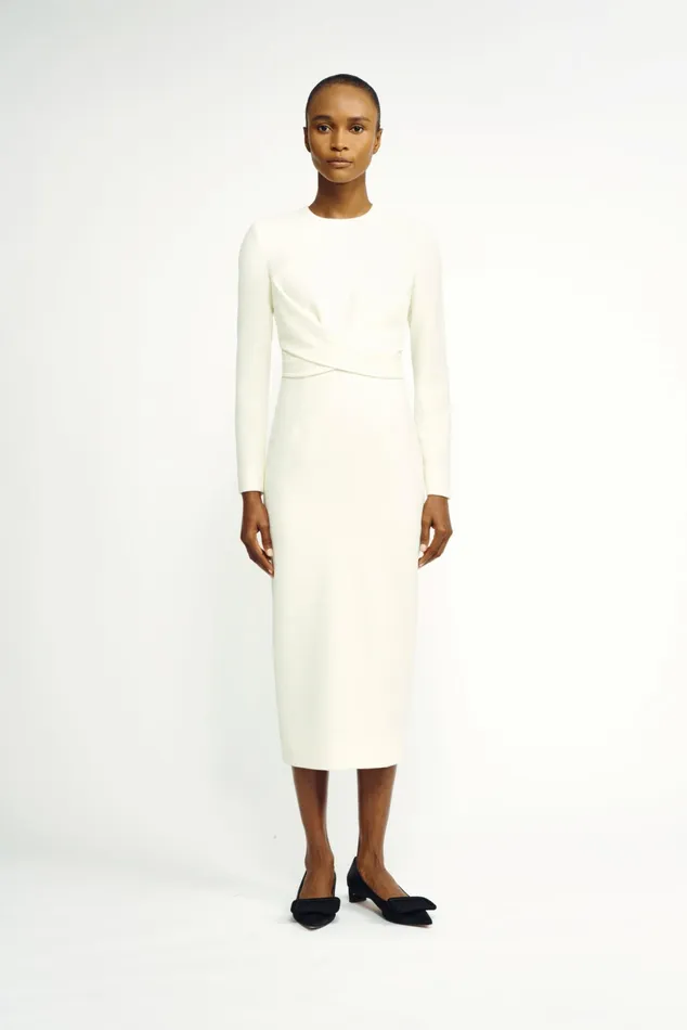 Emilia Wickstead Emmett Dress Ivory CrossFront Long Sleeve Dress Women Dresses