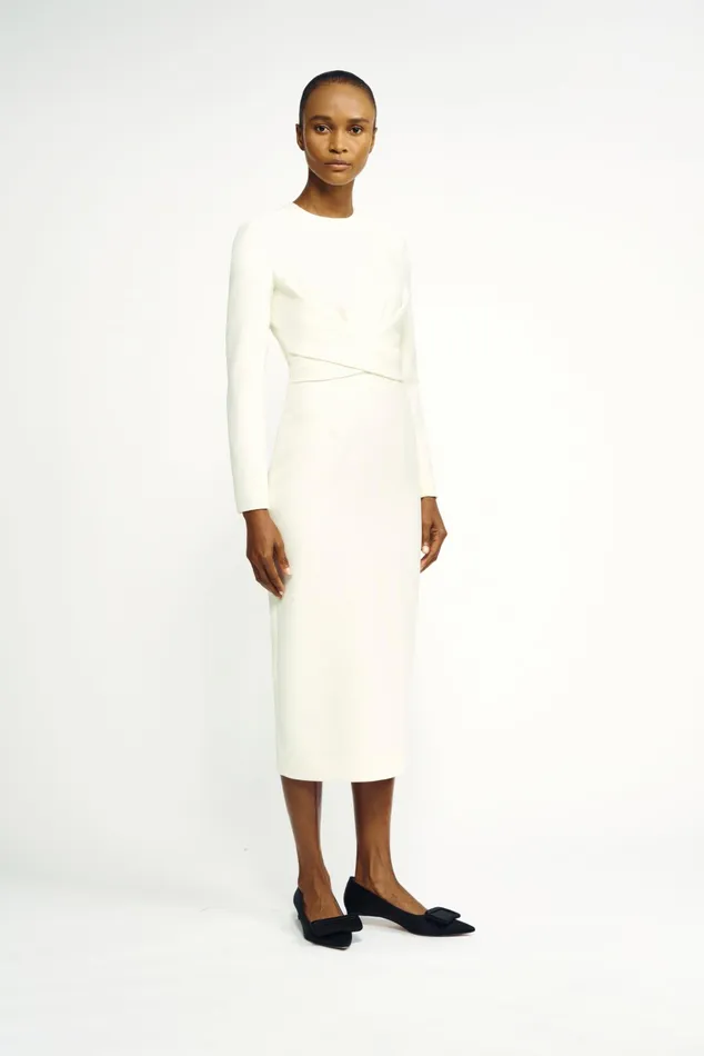 Emilia Wickstead Emmett Dress Ivory CrossFront Long Sleeve Dress Women Dresses Emilia Wickstead Emmett Dress Ivory CrossFront Long Sleeve Dress Women Dresses