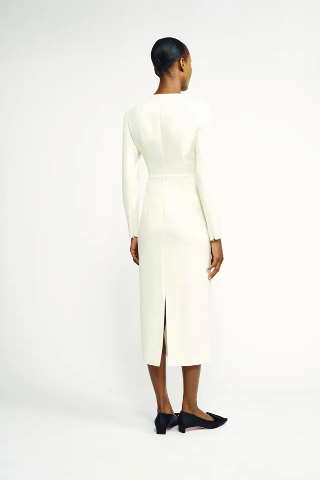 Emilia Wickstead Emmett Dress Ivory CrossFront Long Sleeve Dress Women Dresses Emilia Wickstead Emmett Dress Ivory CrossFront Long Sleeve Dress Women Dresses