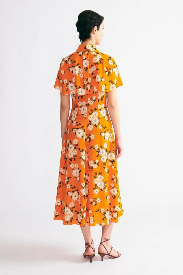 Emilia Wickstead Florencia Dress In Orange Dahlia Floral Print Crepe Women Dresses Emilia Wickstead Florencia Dress In Orange Dahlia Floral Print Crepe Women Dresses
