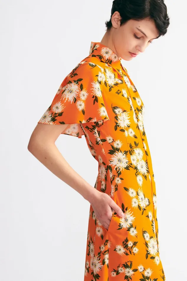 Emilia Wickstead Florencia Dress In Orange Dahlia Floral Print Crepe Women Dresses Emilia Wickstead Florencia Dress In Orange Dahlia Floral Print Crepe Women Dresses