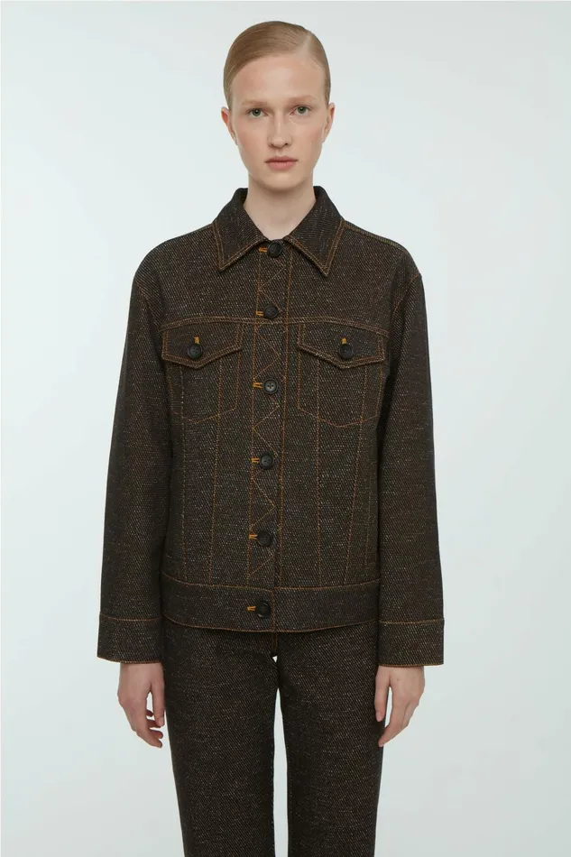 Emilia Wickstead Freesia Jacket In Black and Brown Denim Women Denim
