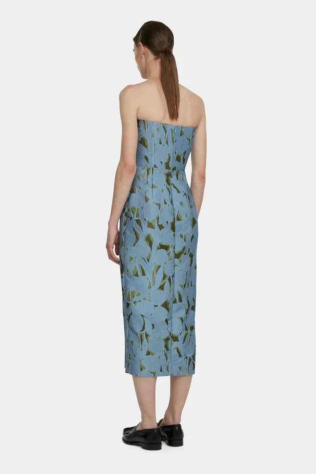 Emilia Wickstead Imara Dress In Cloud Blue and Khaki Embellished Wool Women Dresses Emilia Wickstead Imara Dress In Cloud Blue and Khaki Embellished Wool Women Dresses