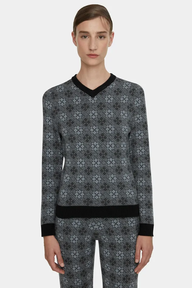 Emilia Wickstead Lowe Knitted Trousers In Grey and Cloud Blue Jacquard Women Trousers Emilia Wickstead Lowe Knitted Trousers In Grey and Cloud Blue Jacquard Women Trousers