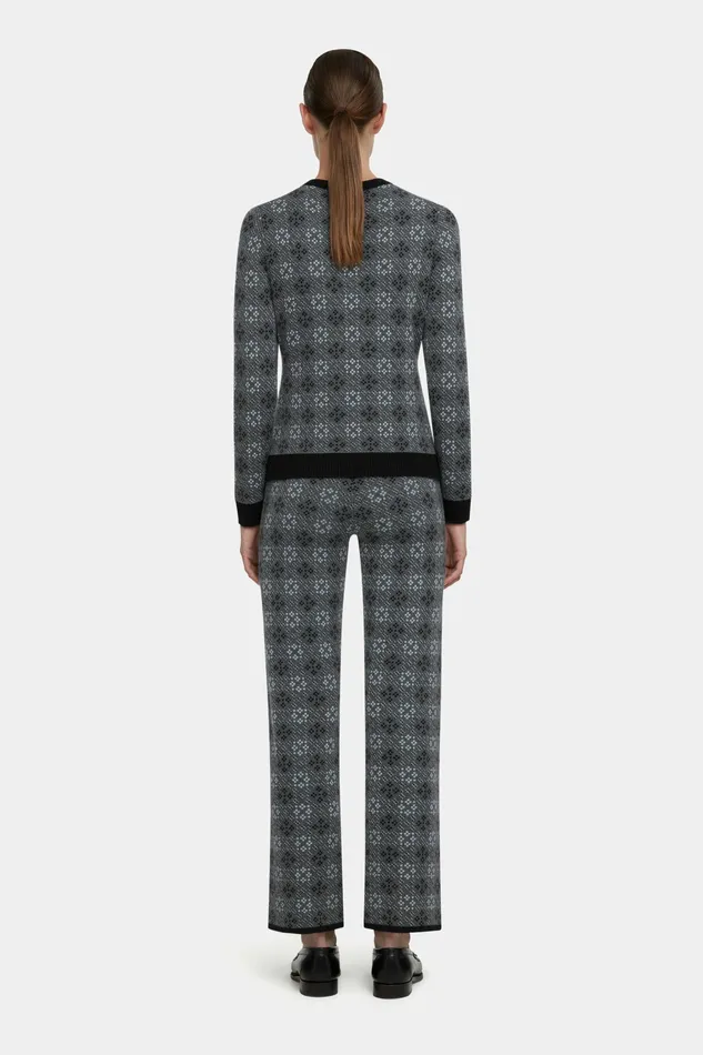 Emilia Wickstead Lowe Knitted Trousers In Grey and Cloud Blue Jacquard Women Trousers Emilia Wickstead Lowe Knitted Trousers In Grey and Cloud Blue Jacquard Women Trousers