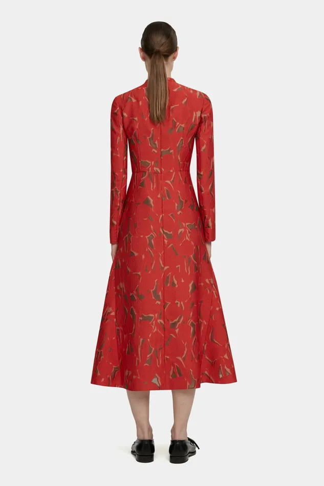 Emilia Wickstead Seneca Dress In Red and Beige Embellished Wool Women Dresses Emilia Wickstead Seneca Dress In Red and Beige Embellished Wool Women Dresses