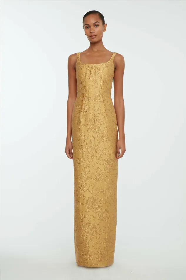 Emilia Wickstead Sharon Dress In Gold Wallpaper Jacquard Women Dresses
