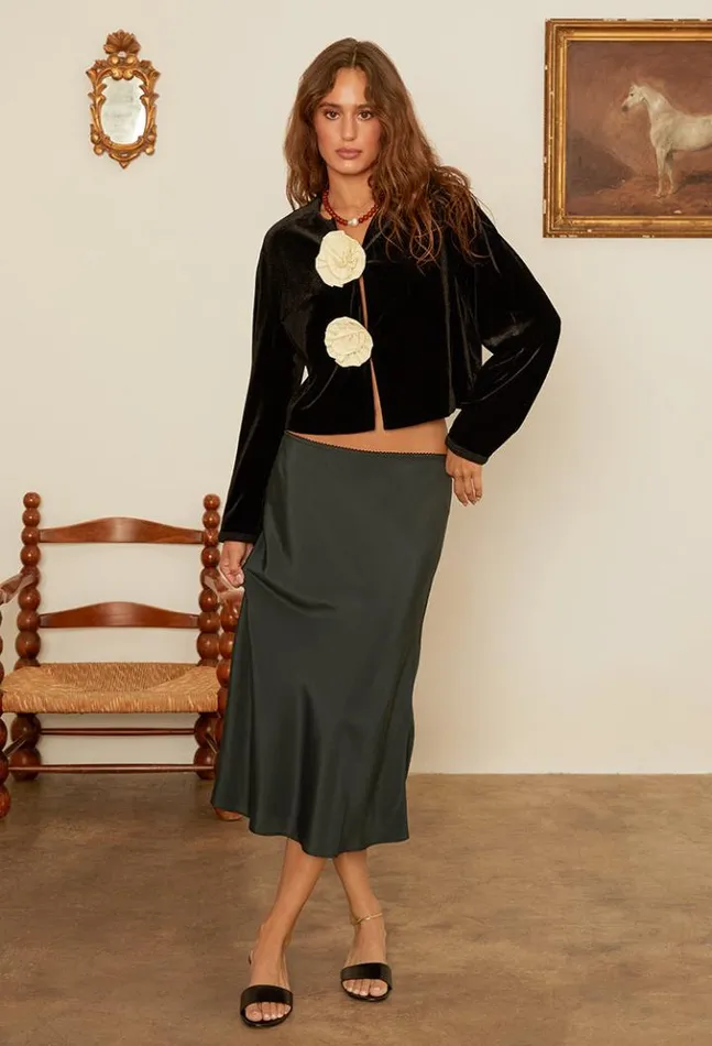 Emilie Crepe De Chine Black Midi Skirt Women Ciao Lucia Skirts