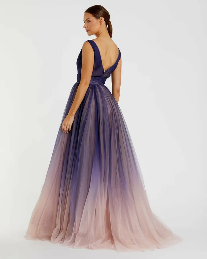 Evening Gowns Sleeveless Ombre Tulle Ball Gown Indigo Ombre Mac Duggal Women