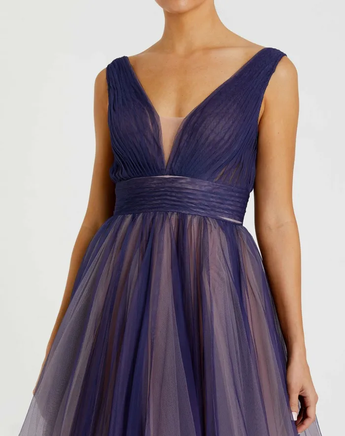 Evening Gowns Sleeveless Ombre Tulle Ball Gown Indigo Ombre Mac Duggal Women