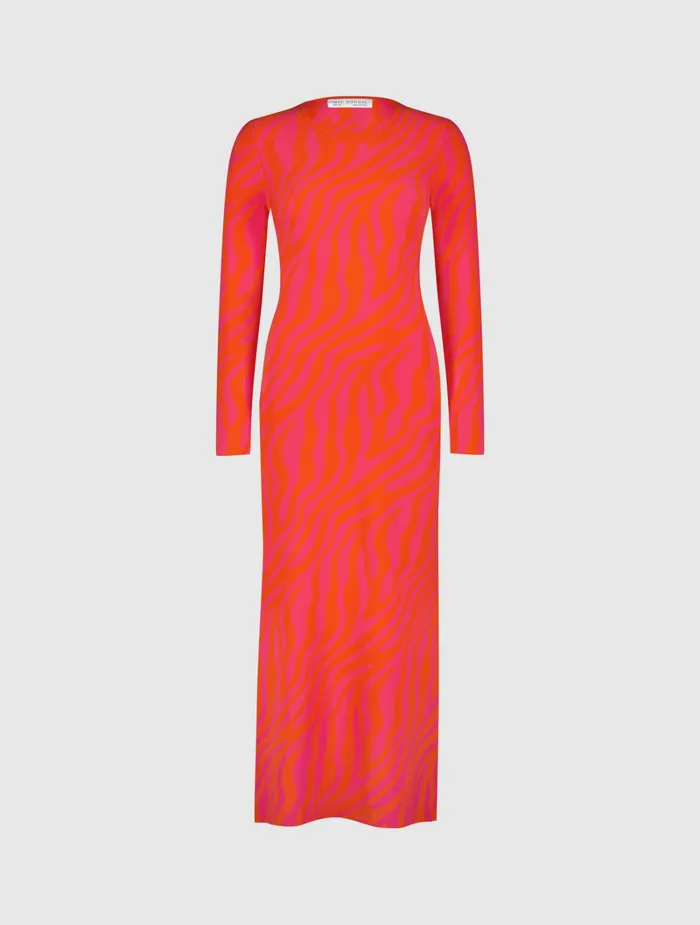 Every Day Dresses Fitted Long Sleeve Zebra Print Knit Maxi Dress 8211 FINAL SALE Hot Pink Sunset Mac Duggal Women