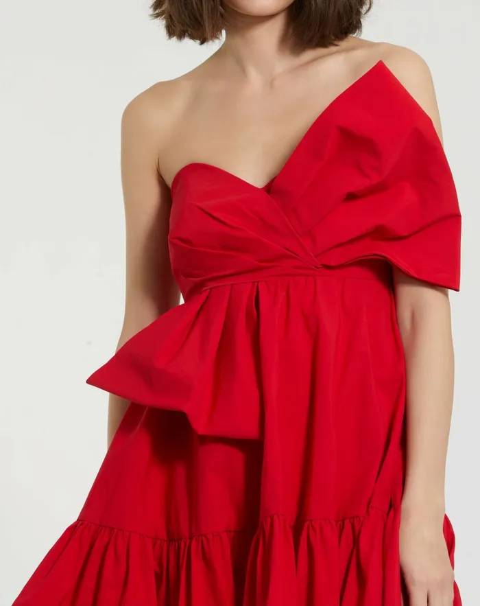 Every Day Dresses Mac Duggal Women Faille Strapless Twist Bow Mini Dress Cherry