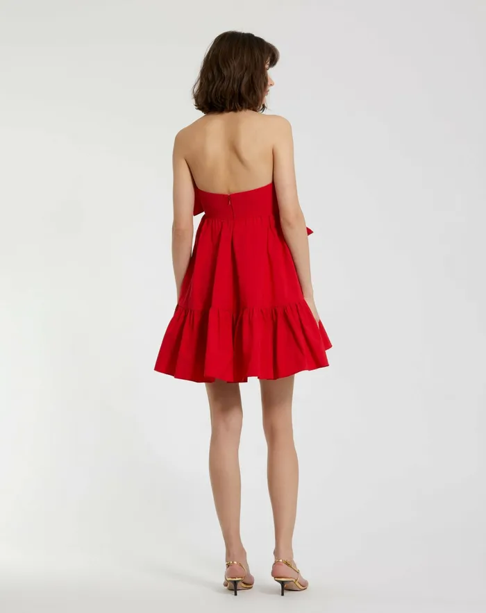 Every Day Dresses Mac Duggal Women Faille Strapless Twist Bow Mini Dress Cherry