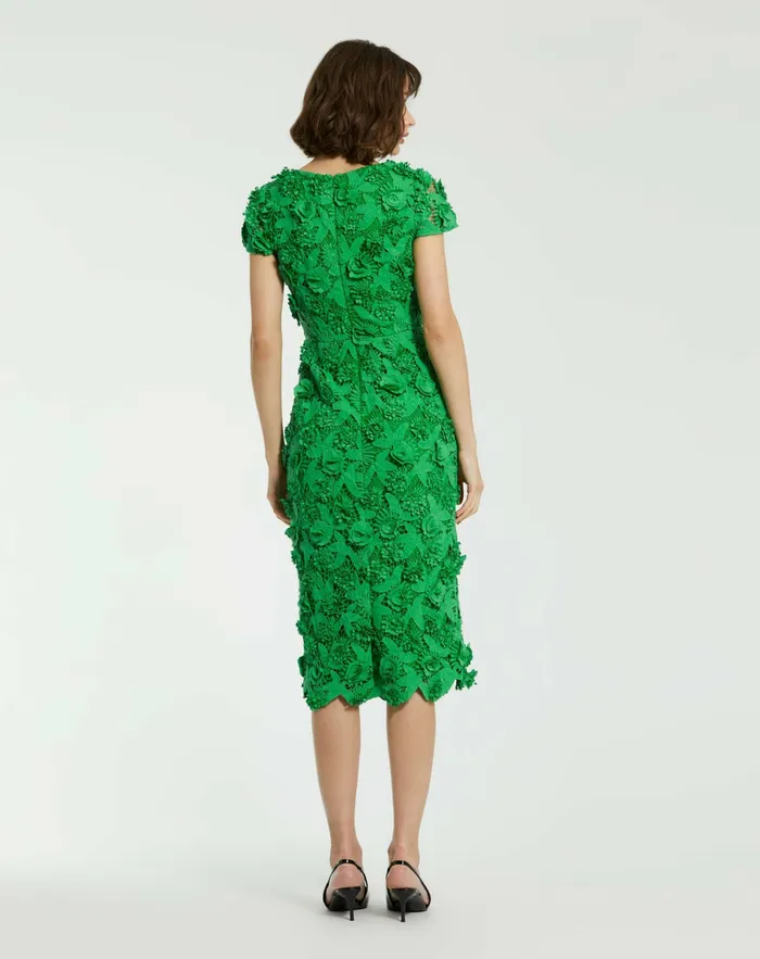 Every Day Dresses Women Floral Lace Fitted Short Sleeve Midi Dress Spring Green Mac Duggal