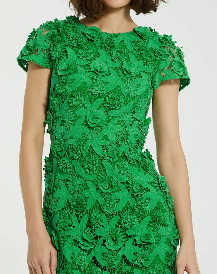Every Day Dresses Women Floral Lace Fitted Short Sleeve Midi Dress Spring Green Mac Duggal