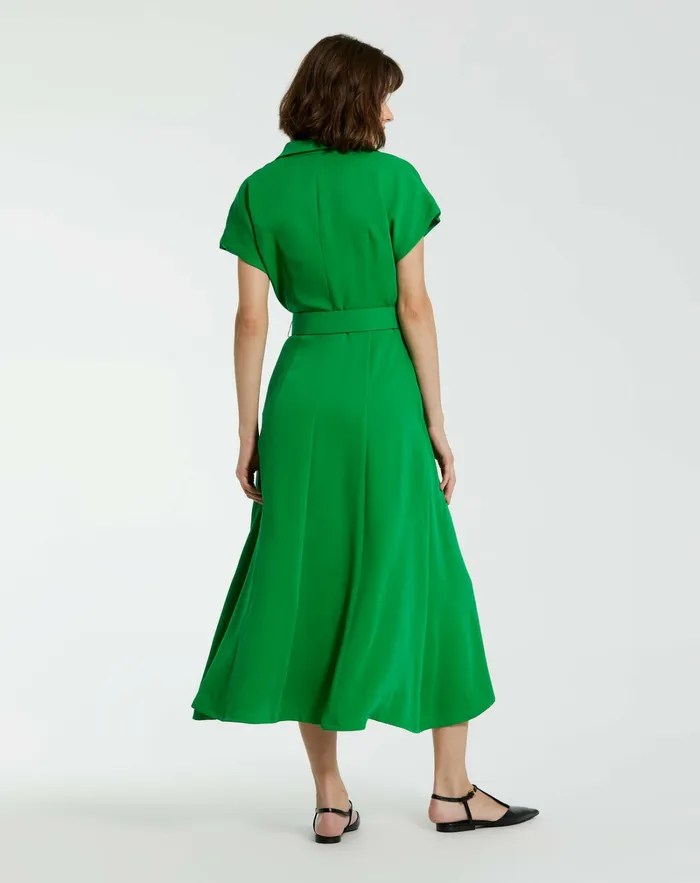 Every Day Dresses Women Mac Duggal Crepe Collared Short Sleeve Midi Dress With Belt 8211 FINAL SALE Spring Green