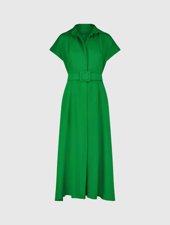 Every Day Dresses Women Mac Duggal Crepe Collared Short Sleeve Midi Dress With Belt 8211 FINAL SALE Spring Green