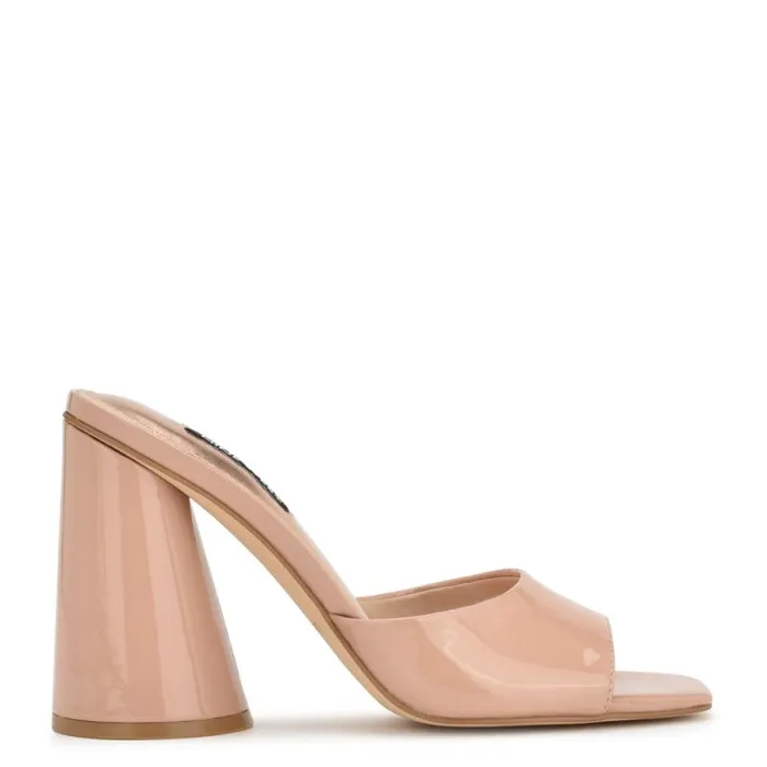 Excit Heeled Slide Sandals Barely Nude Patent Women Nine West Sandals