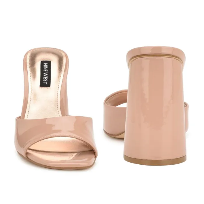 Excit Heeled Slide Sandals Barely Nude Patent Women Nine West Sandals