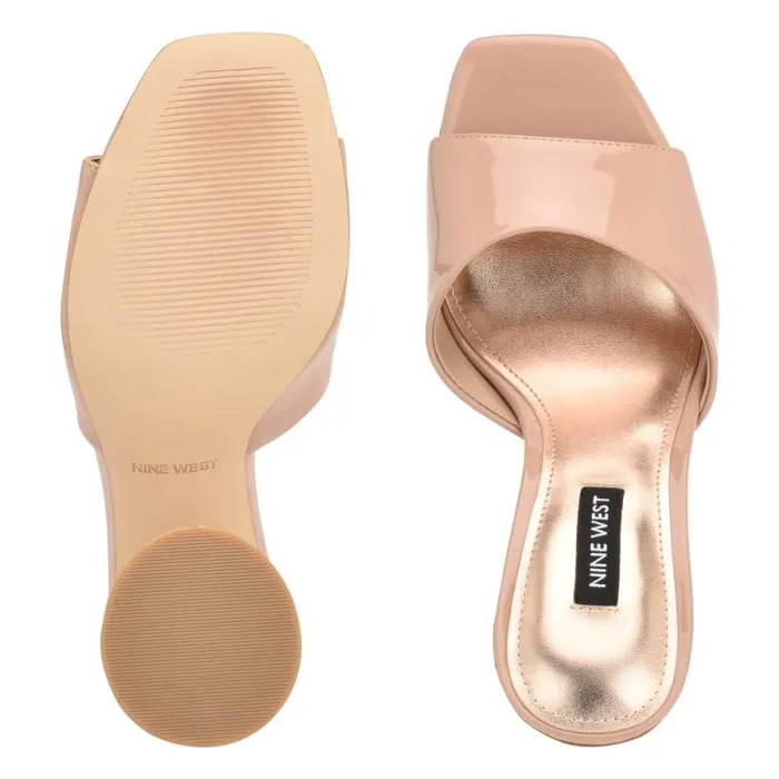 Excit Heeled Slide Sandals Barely Nude Patent Women Nine West Sandals