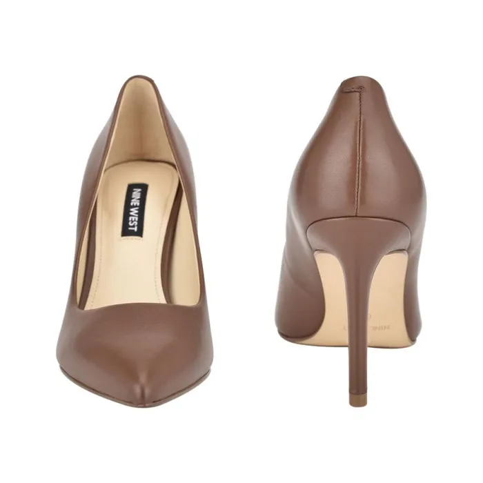 Ezra Pointy Toe Pumps Brown Leather Women Nine West Heels